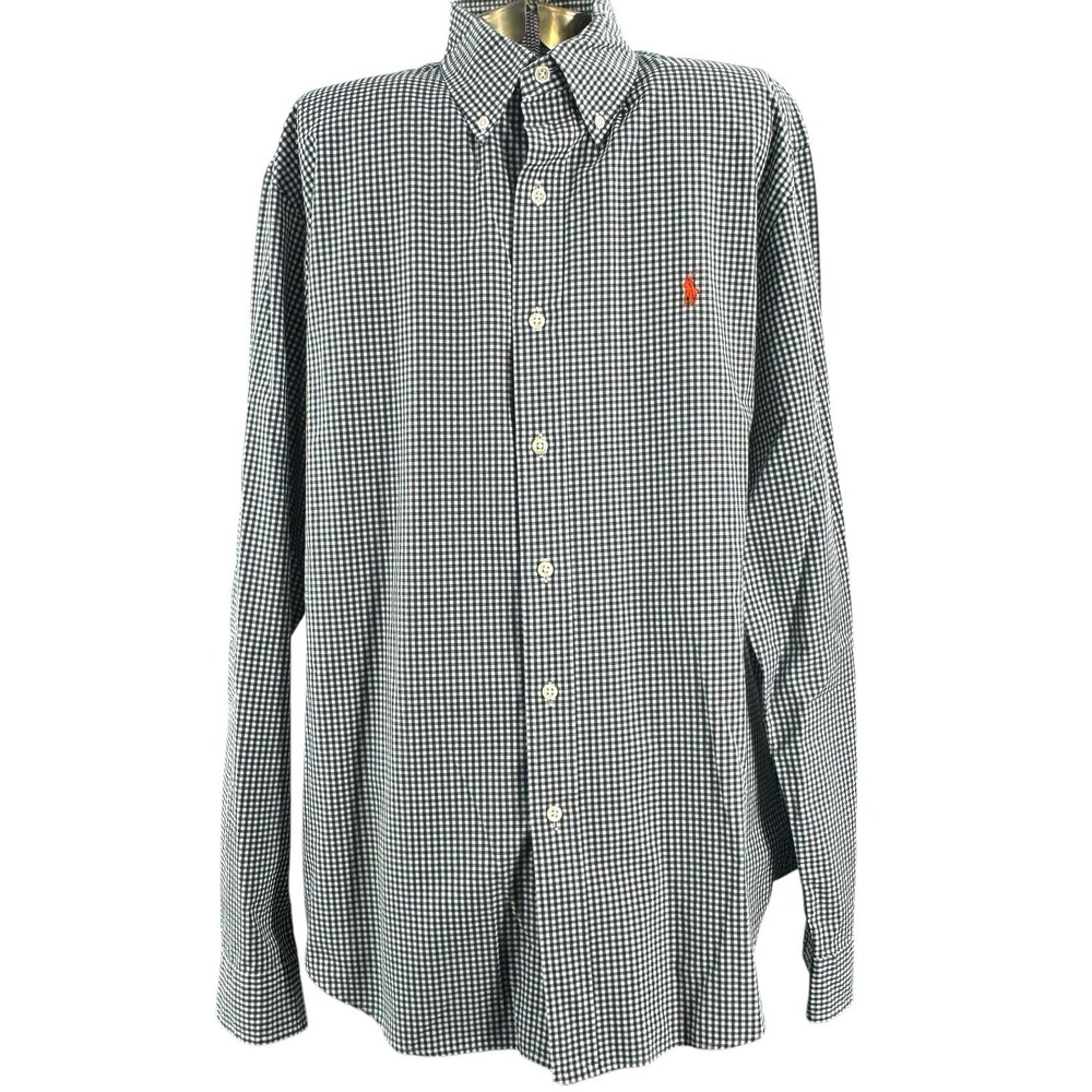 Ralph Lauren Blue Label Green Check Slim Fit Button Down Shirt Pony Logo Mens XL